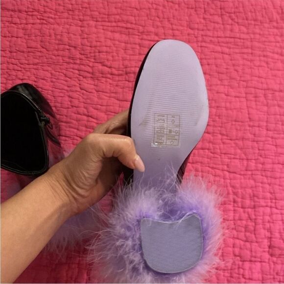 River Island Black Ankle Boots with Purple marabou Accent heels, US6 - Picture 5 of 6